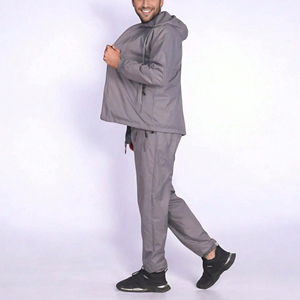 Nouvel arrivage de survêtement coupe-vent pour hommes gymnases fitness avec cordon deux pièces en nylon gris avec fermeture éclair survêtements avec poches zippées - Product Image 6