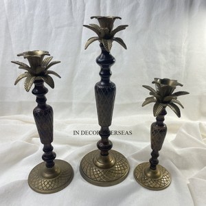Black Color Powder Coated And Gold Plated Unique Fancy Texture Designer Set Of 3 Heavy Duty Metal Candle Holder From India - Product Image 1