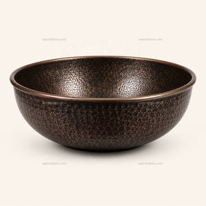 DIVRIS DRC-2025 Évier en cuivre martelé fait main, rond, à cuve unique, finition mate rustique, pour cuisine, installation sur plan, 16 pouces - Product Image 1