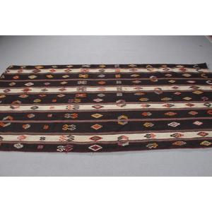 Vintage Kilim <b>Rug</b> 4,4x9 ft, <b>Black</b> Red Abstract Wool Turkish <b>Rug</b> - Product Image 3