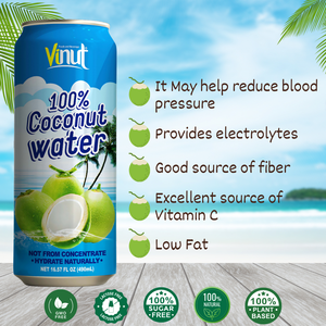 Agua de coco fresca Exportadores de fábricas 490ml 16,57 FlOz VINUT 100% Lata Agua de coco pura - Product Image 4