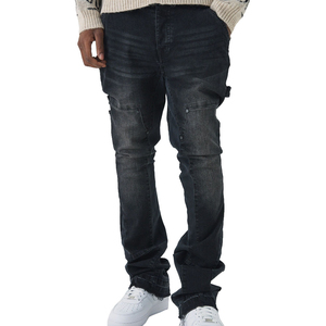 Jeans en denim bleu foncé délavé personnalisé pour hommes, style baggy, qualité supérieure, logo OEM, jeans skinny - Product Image 1