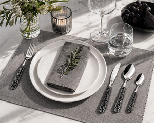 Durable Stainless Steel Set 16pcs Flatware Mirror Polish Modern Elegant Design Decorative Shiny PP Handle Magic Black by Excelsa - Product Image 6