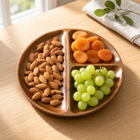 Bandeja Redonda de Madera de Acacia con 3 Compartimentos para Servir Bocadillos, Postres, Frutas, para Restaurantes, Fiestas y Uso Doméstico