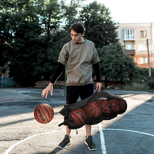 Bolsa de pelota para equipo de malla de baloncesto de alta resistencia con correa para el hombro con bolsillos frontales para accesorios deportivos de entrenamiento - Product Image 5