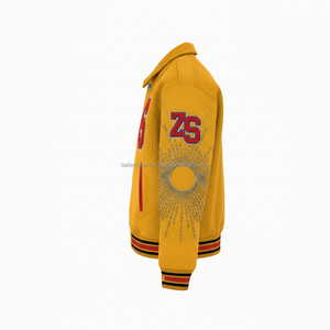 Luxury 450 GSM Wool Varsity Jacket Amarillo con detalles rojos Blue Custom Chenille Logo Bordado Design Varsity Jacket para hombre - Product Image 5