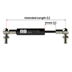 Amortiguador de Gas de Acero Pintado de Negro MotionStruts, Cilindro de 18 mm de Diámetro Exterior, 8 mm de Diámetro Interior, 362 mm de Longitud Extendida, Lado Derecho, Capacidad de Carga de 50N-800N - Product Image 3