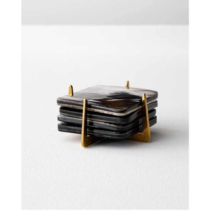 Luxury Square Buffalo Horn Coasters 4-Piece Set with Brass Holder for Drinks & <b>Teacups</b> Coaster by Tradebit - Product Image 2