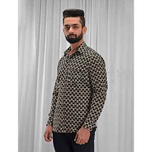 Men's Casual Floral Printed Cotton <b>Shirt</b> with Stand Collar Full Sleeves ODM Supply Woven Poplin Oxford Fabric <b>Patchwork</b> Pattern - Product Image 5