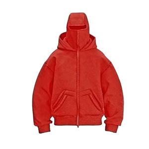Nouveaux vêtements d'hiver Logo personnalisé lourd GSM goutte épaule Design élégant 100% coton surdimensionné hommes fermeture éclair sweats à capuche avec visage masqué - Product Image 1