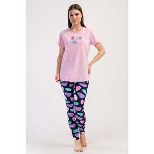 KADIN LYC SUPREM O YAKA KISA KOL BLUZU UZUN ETEGI OVAL MANSETLI TAYT PIJAMA TAKIM - สีชมพู - สีชมพู - Product Image 1