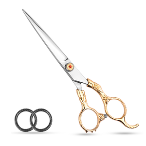 Tijeras de corte de pelo de acero inoxidable de 7 pulgadas y alta calidad al por mayor, punta de hoja afilada con mango dorado para uso de peluquero - Product Image 4