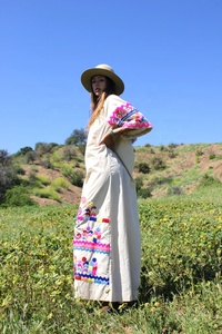 Vintage Hand Embroidered 100% Cotton Floral <b>Pattern</b> <b>A</b>-<b>Line</b> Silhouette Maxi <b>Dress</b> Regular Sleeves Truly Amazing Ethnic <b>Dress</b> Size - Product Image 4