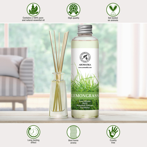 Aromatika Natural Lemongrass Aroma <b>Diffuser</b> Refill Liquid 200ml Long Lasting <b>Room</b> Fragrance Reed <b>Diffuser</b> Oil - Product Image 3