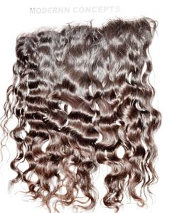 100% Cutícula natural sin procesar alineada 13*4 Extensiones de cabello humano de templo indio virgen ondulado frontal en color negro crudo - Product Image 1