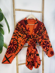 Femmes été Suzani brodé à la main veste courte Crewel Festival cadeau spécial imprimé tissu coton remplissage brodé - Product Image 5