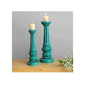 Porte-bougie en bois attrayant de haute qualité pour la table de dîner à la maison bougeoir peint en bleu bougeoirs en bois fabriqués à la main - Product Image 1