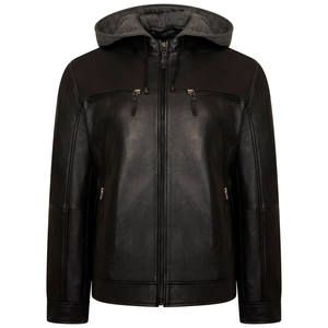 Chaqueta con capucha de piel de oveja negra genuina 100% algodón respetuosa con el medio ambiente High Street invierno cálido cremalleras estilo chaqueta para hombres - Product Image 1