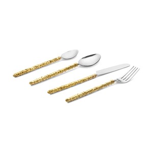 Elegante juego de cubiertos con mango dorado de acero inoxidable con cuchara y tenedor, ideal para banquetes y cocinas modernas - Product Image 2