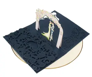 Kartu undangan pernikahan salam 3d cetak kartu Rsvp pribadi pemotongan Laser pasangan bunga abu-abu muda