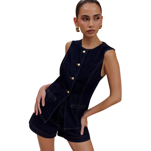 OEM ODM Ensemble denim de coton délavé foncé personnalisé Ensemble streetwear deux pièces pour femme pour l'automne et l'hiver Ensembles de jeans - Product Image 3