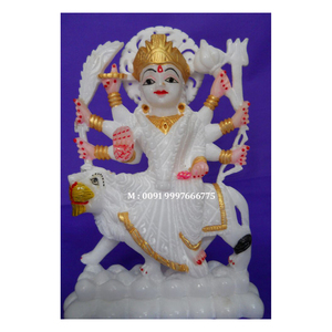 Estatua de la Diosa Durga Mata en Mármol Blanco con Posición Sentada en las Manos del León sobre Ashirvaad para el Hogar y el Templo al Mejor Precio - Product Image 1