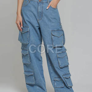Pantalon en jean cargo multi-poches pour femmes de qualité supérieure Meilleur pantalon en jean cargo multi-poches pour femmes - Product Image 1