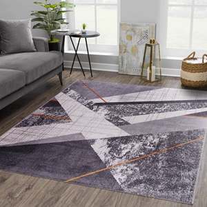 Alfombra de felpa lavable de tejido plano con rayas grises bohemias para sala de estar, pasillo, diseño rectangular NL1005 - Product Image 2