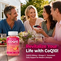 Gummies CoQ10 250mg Oméga-3 Vitamine B3 Zinc Magnésium Sans Sucre Végétaliennes Santé Cardiaque Énergie Cellulaire Saveur Pêche 60 Unités