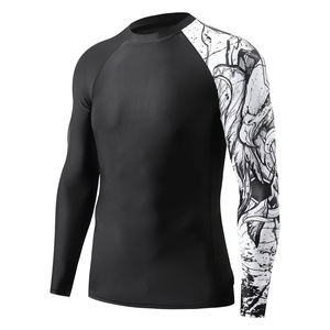 Protectores de erupción de alta calidad para hombres Manga en blanco personalizada Impreso Bjj Wear Cuello redondo Dry Fit Rash Guards a precios muy razonables - Product Image 1