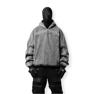 Sweat à capuche personnalisé en coton mélangé délavé à l'acide pour hommes Streetwear Masque intégral Quarter Zip Drop Shoulder Hooded - Product Image 3