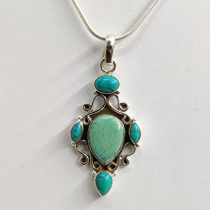 Pendentif multi-turquoise en forme de goutte d'eau (6,5 grammes) en argent sterling fait main pour hommes et femmes, bijou cadeau pour toutes occasions - Product Image 1