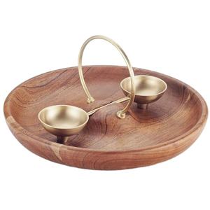 Plateau en bois en forme personnalisé, pour bricolage, avec petit bol en métal doré et manche doré en fil, vaisselle de table - Product Image 1