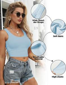 Tops cortos sin mangas con cuello en U para mujer, Camisetas básicas recortadas con espalda cruzada, camisetas deportivas cortas para salir - Product Image 3
