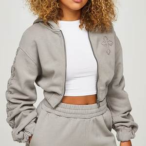 Survêtements à capuche gris à logo brodé personnalisé, très vendus, pour femmes, vêtements de rue, costumes pour femmes, hiver - Product Image 5