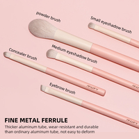 Ensemble professionnel de 5 pinceaux de maquillage vegan, mini, pour voyage, manche en bois, poils doux, blush, fard à paupières, outil de maquillage