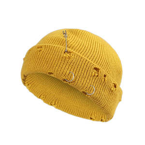 Bonnet en tricot délavé de marque en gros, style hip-hop, motif tête de mort, couleur unie, avec logo brodé personnalisé pour les activités de plage et professionnelles - Product Image 5