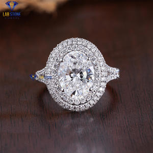 Anillo de oro blanco con diamantes de corte ovalado y redondo TDW 3,17 de Lab-Stone/ Bright Shining Diamond Ring/color de la EF-VS - Product Image 1