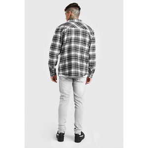Vêtements OEM pour hommes, vêtements pour hommes, t-shirts à carreaux personnalisés pour hommes avec col, t-shirt à manches longues à col rond pour hommes - Product Image 3