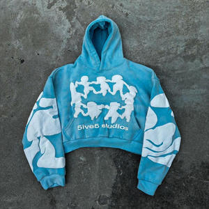 Sudadera con capucha extragrande y corta de 400 GSM, teñida lisa con lavado ácido, con parche bordado desgastado, tendencia invierno 2026 - Product Image 5
