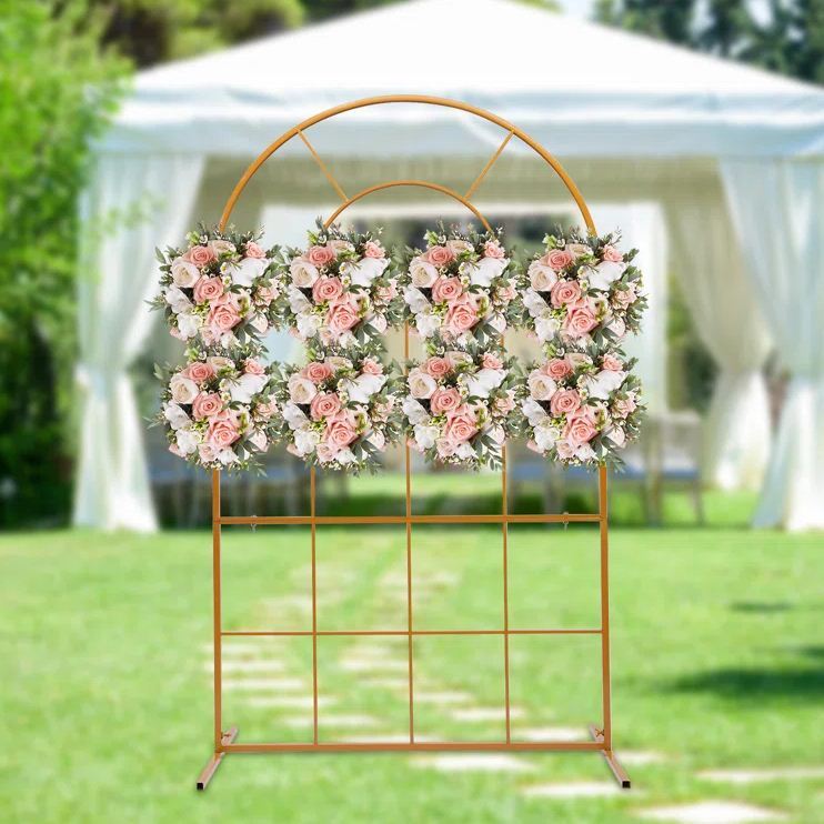 Lot de 3 supports d'arche de fond dorés (1,5 m/1,8 m/2 m) en métal pour arche de mariage, cadre arqué doré pour cérémonie, décoration intérieure et extérieure