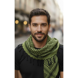 Foulard Keffiyeh en coton doux tissé vert et noir 90 x 90 cm, respirant, style ethnique, accessoire de mode pour l'hiver, avec logo - Product Image 4