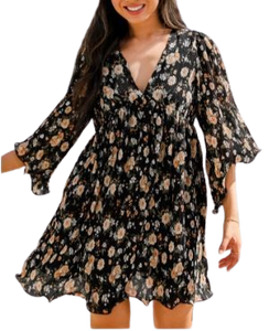 Top Rated <b>Indian</b> Supplier Women's Fashion Statement Black Floral <b>Printed</b> <b>Dress</b> for Sale in Bulk Quantity - Product Image 2