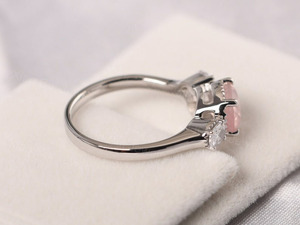 925 Sterling Silver Bridal <b>Ring</b> Natural Rose <b>Quartz</b> and CZ Cute Personalized Wedding and Engagement Gift <b>Ring</b> - Product Image 2