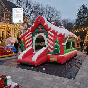 Château Gonflable Thème Noël Commercial avec Parcours Obstacles, Bouncy Castle Heavy-Duty pour <span class=keywords><strong>Location</strong></span> Fêtes - Product Image 1