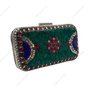 Handmade <b>Green</b> Mosaic Clutch <b>Bag</b> for Women <b>Evening</b> Party Wedding Designer Luxury Hard Case Statement Handbag gift her - Product Image 2