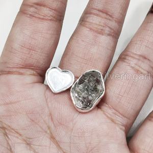 Rough Stone Jewelry Women's <b>Ring</b> Natural Raw Herkimer Diamond Gemstone Birthstone <b>Adjustable</b> Heart <b>Ring</b> 925 <b>Sterling</b> <b>Silver</b> <b>Ring</b> - Product Image 2