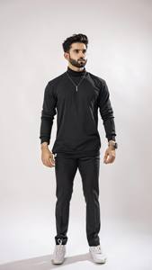 T-shirt en jean à manches longues, uni, élégant, unisexe, tissu en polyester/coton doux, tricoté, écologique, confortable, pour un usage quotidien - Product Image 2