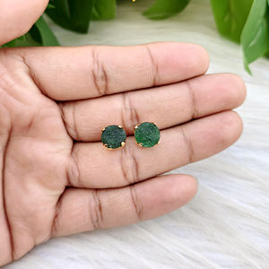 Boucles d'oreilles clous tendance en quartz fraise vert naturel, forme ronde, plaqué or 18 carats, pour femmes, vente en gros - Product Image 6