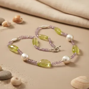 สร้อยคอคริสตัลสำหรับผู้หญิง อะมีทิสต์และเลมอนควอตซ์ - เครื่องประดับอัญมณี - Product Image 2